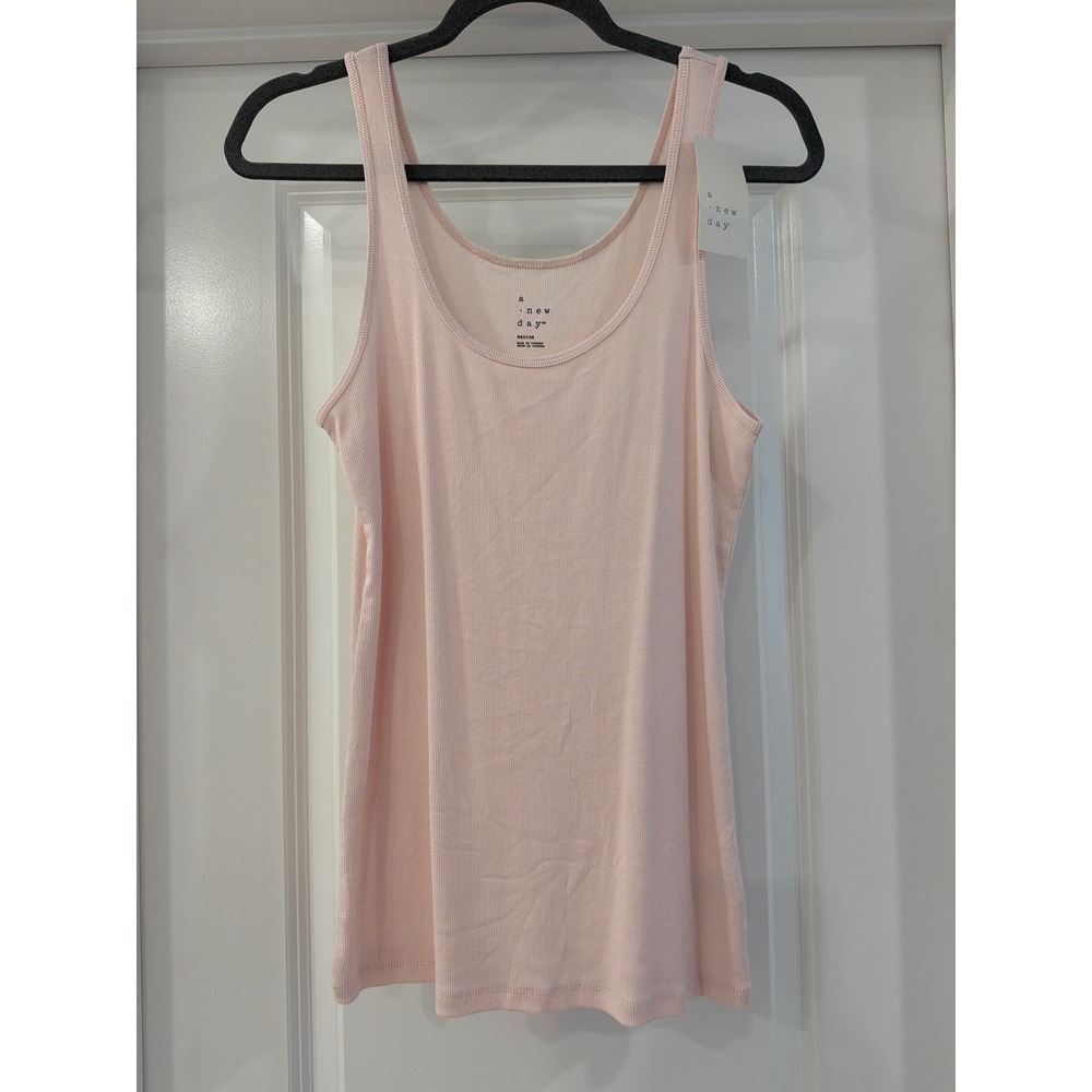 A New Day Ribbed Tank Top Womens Medium Pink Scoop Neck Sleeveless Cotton Blend